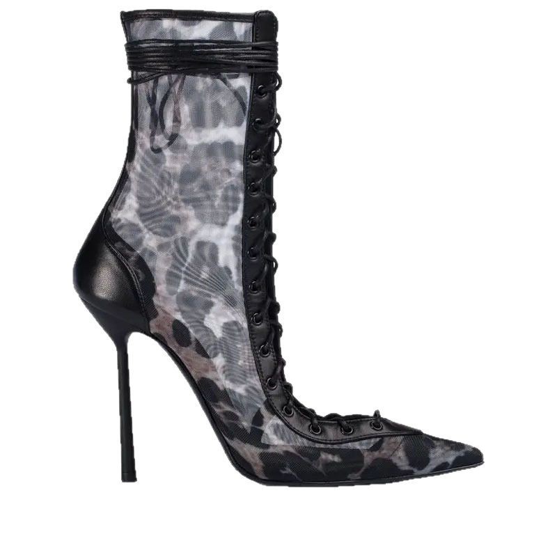 Mesh Patent Leather High-Heel Sandals For Women foto 4