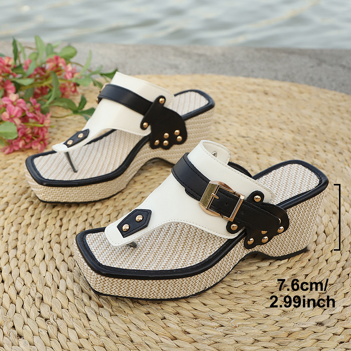 Chunky-heel Metal-buckle Slippers Beach Sandals foto 4