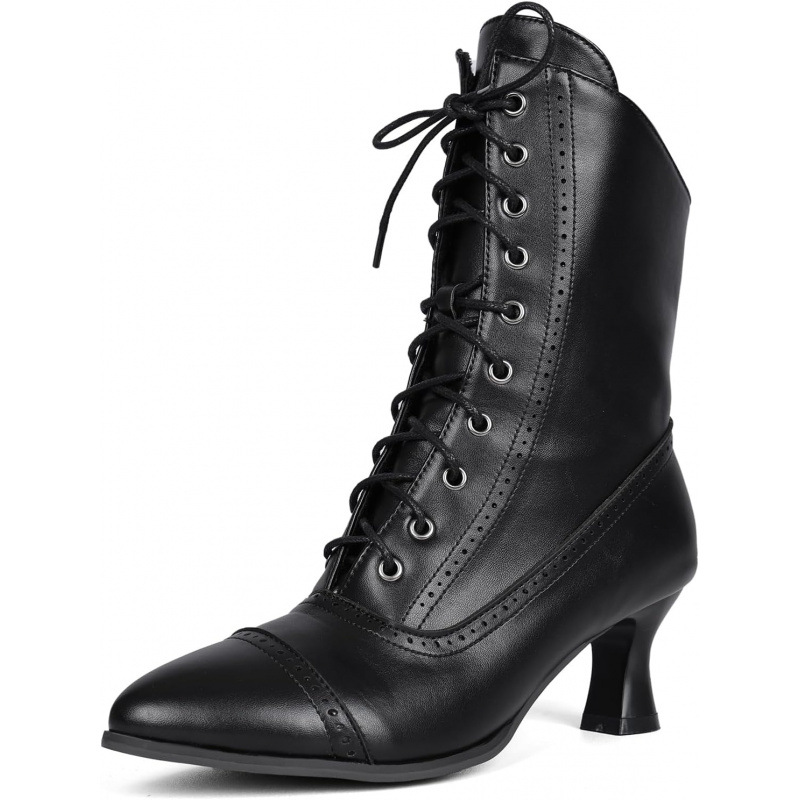 Womens Vintage Granny Renaissance-style Ankle Boots Low-heeled Lace-up Booties With Zippers foto 5