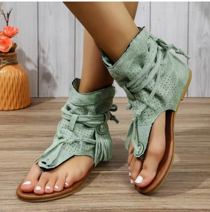 Retro Flat Bottom Tassel Hollow Toe Sandals foto 4
