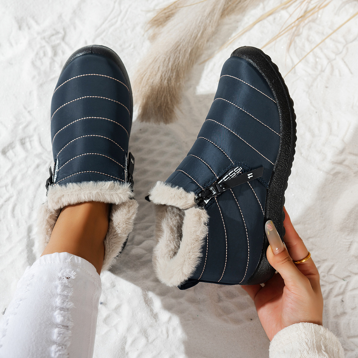 Waterproof Umbrella Cloth Snow Boots Low-top Side Zipper Non-slip Cotton-padded Boots foto 2