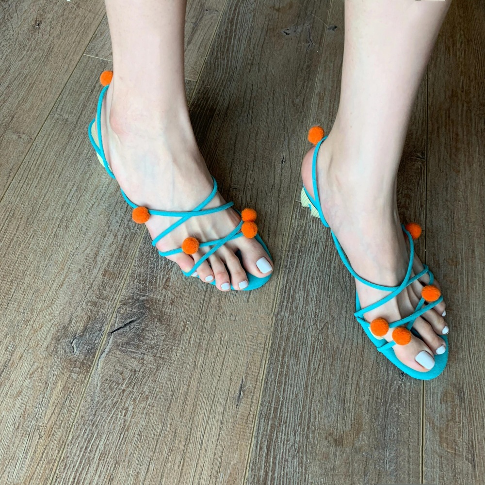 French Genuine Leather Niche Ball Lace-up High-heeled Sandals Thin Strap Open Toe foto 5