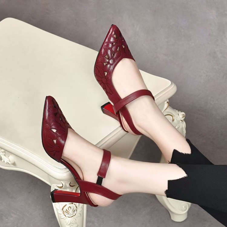 New Stylish Pointed-toe, Back-cutout Soft-leather Closed-toe High-heeled Sandals foto 2