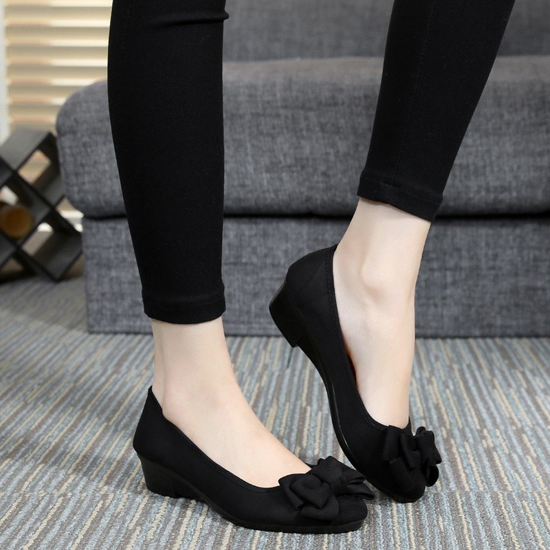 Women's Soft Soled Butterfly Bow Wedge Cloth Shoes foto 2
