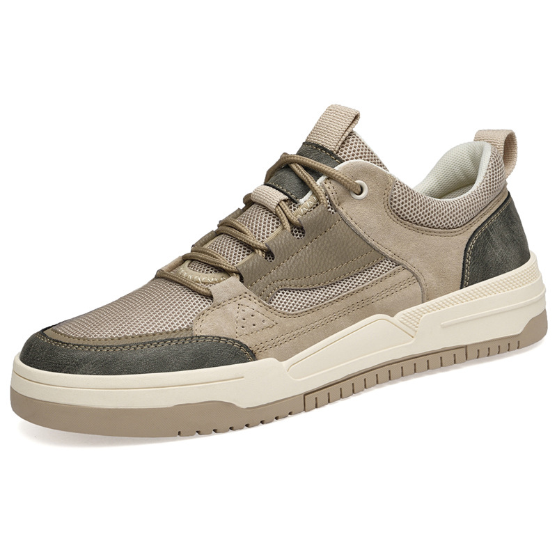 Low-cut Pigskin Mesh Men's Board Shoes Front Lace-up foto 3