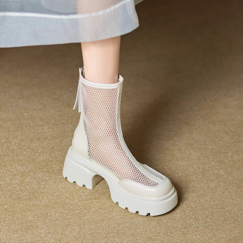 Summer Hollow Out Breathable Mesh Platform Chunky Heel Boot foto 5