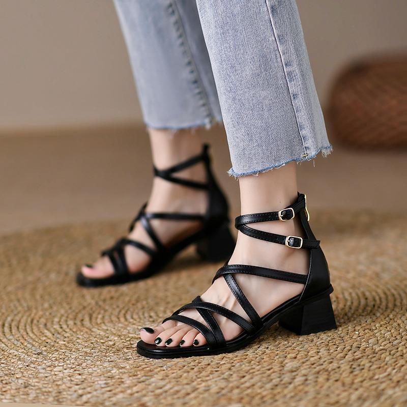 Brown Strappy Heels Vintage Stiletto-Strap Roman Sandals For Women foto 4