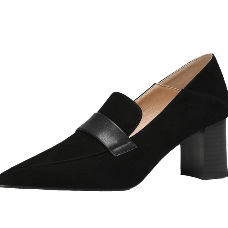 Womens Pointed-toe Loafers Chunky-heel High Heels Work Shoes foto 2