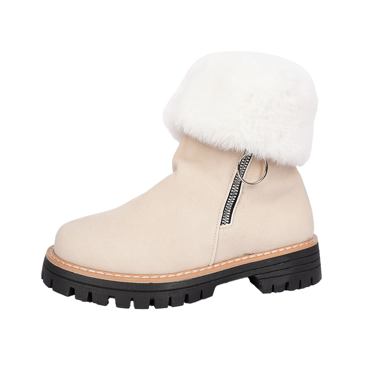 Thick Sole Side Zipper Fashion Simple Furry Casual Cotton Boots For Women foto 2