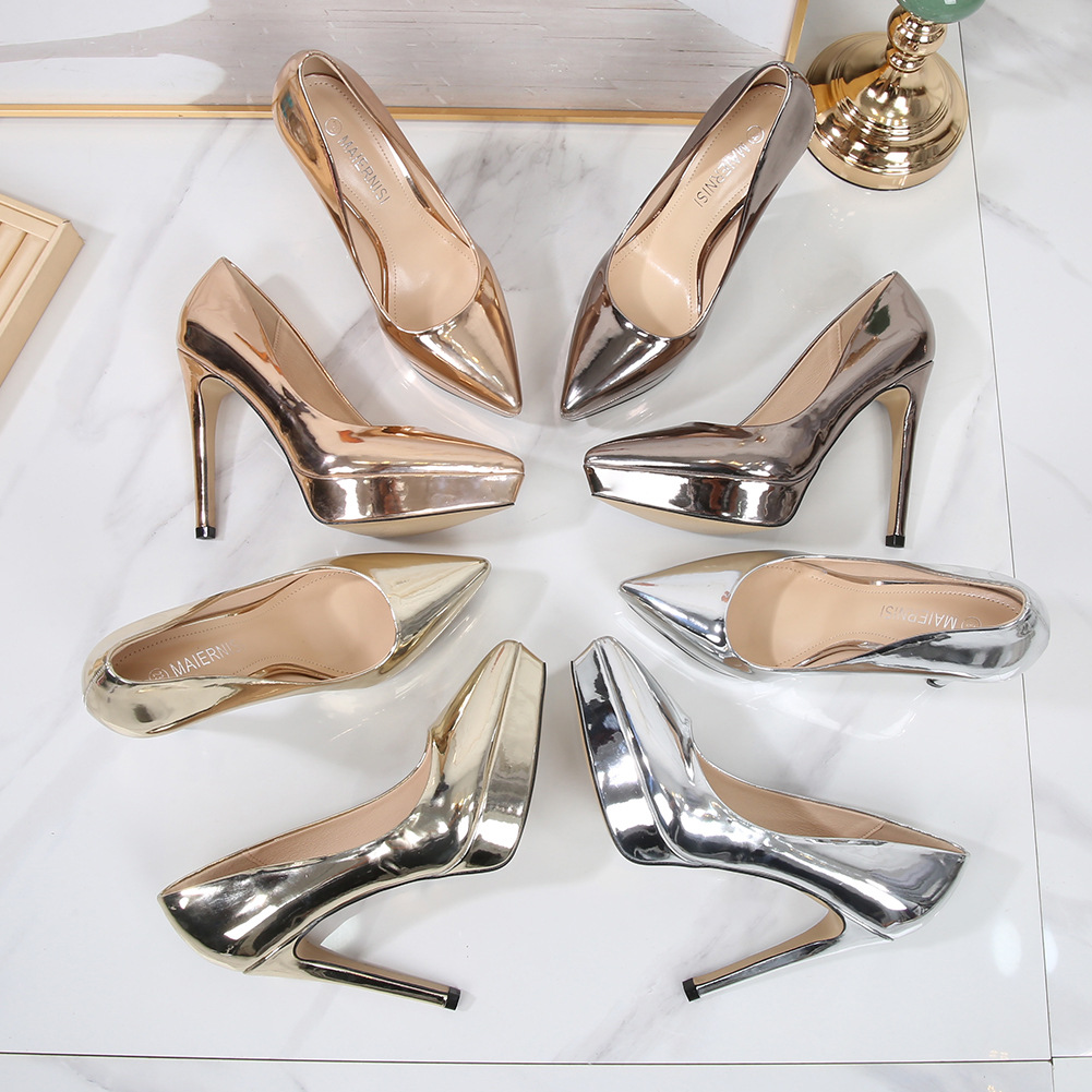 Platform Nightclub Women's Shoes Pointed Toe Low-cut Plus Size High Heels foto 5