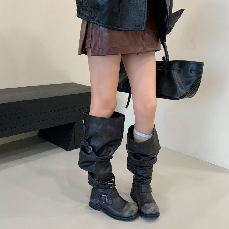 Women's Fashionable Wide-calf Soft-leather Chunky-soled Booties foto 2