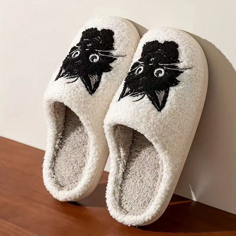 Black Beard Cat Couple Men And Women Autumn And Winter Home Plush Cotton Slippers foto 3