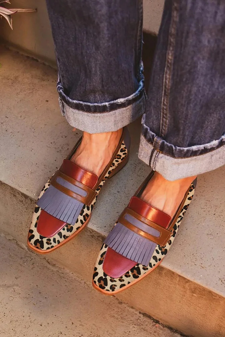 Spring New Square Toe Large Size Tassel Slip-on Shoes foto 2