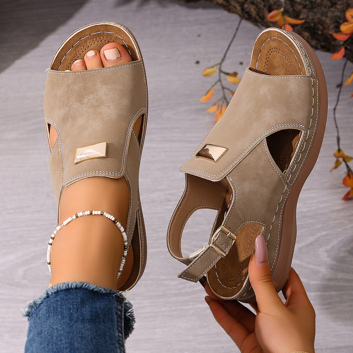 Women's Elastic Band Peep-Toe Fashionable Plus-Size Sandals foto 5