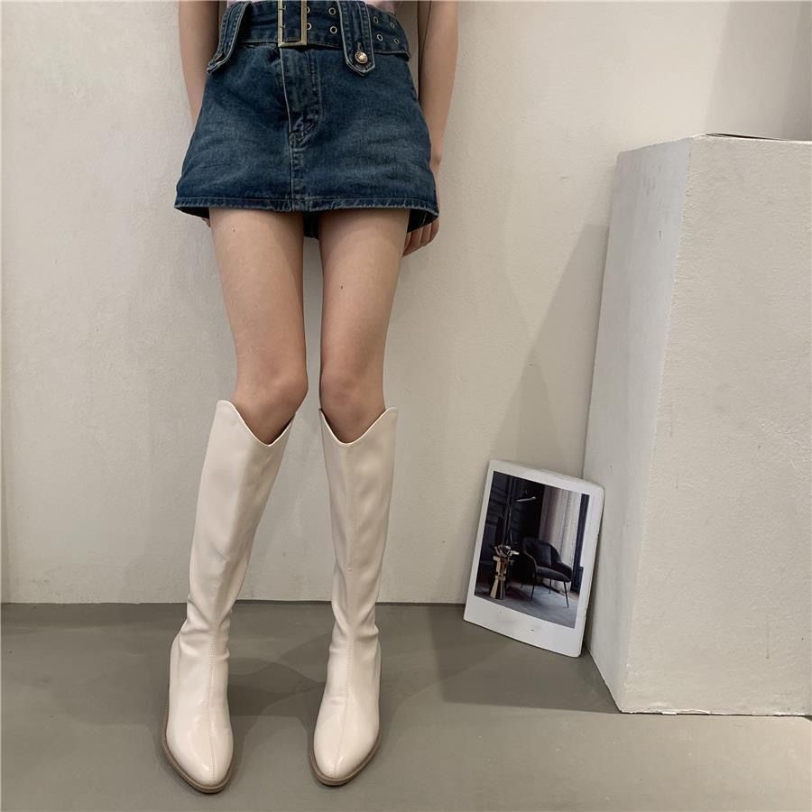 Fleece-lined Tall Chunky-heeled Pointed-toe Over-the-knee Riding Boots foto 5