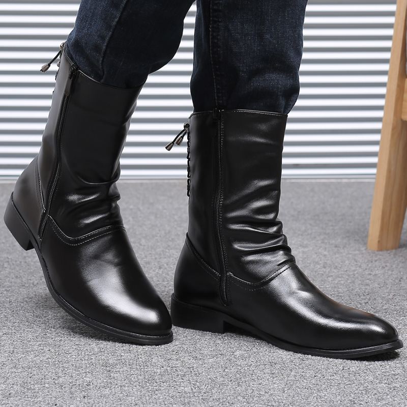 Pointed Leather Boots Men's British Korean High-top Leather Shoes Mid-calf Length foto 2
