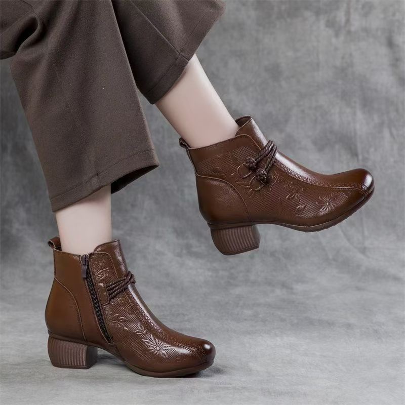 Retro Women's Soft Sole Soft Leather Cotton Shoes foto 4