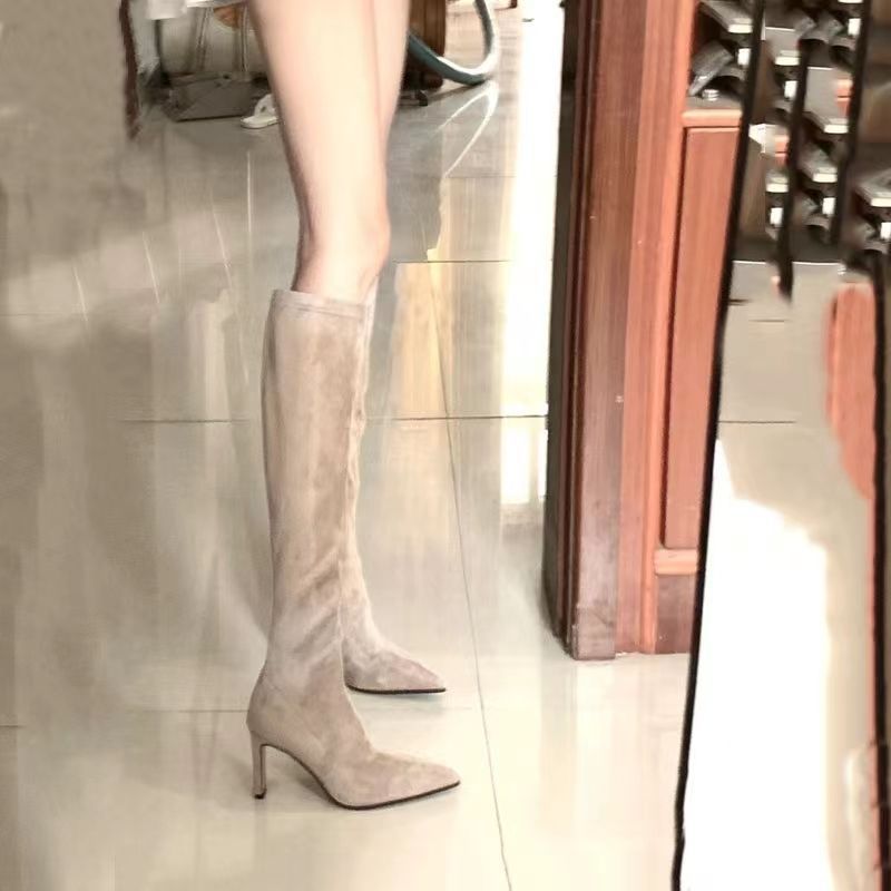 Knee-high Suede Pointed-toe Stretchy Figure-flattering Boots foto 5