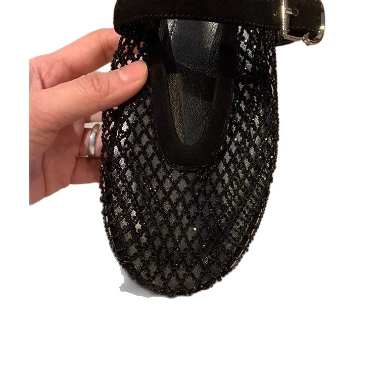Sparkling Rhinestone Hollow-out Fishnet Pumps With A Single Strap Mary Jane Style foto 4
