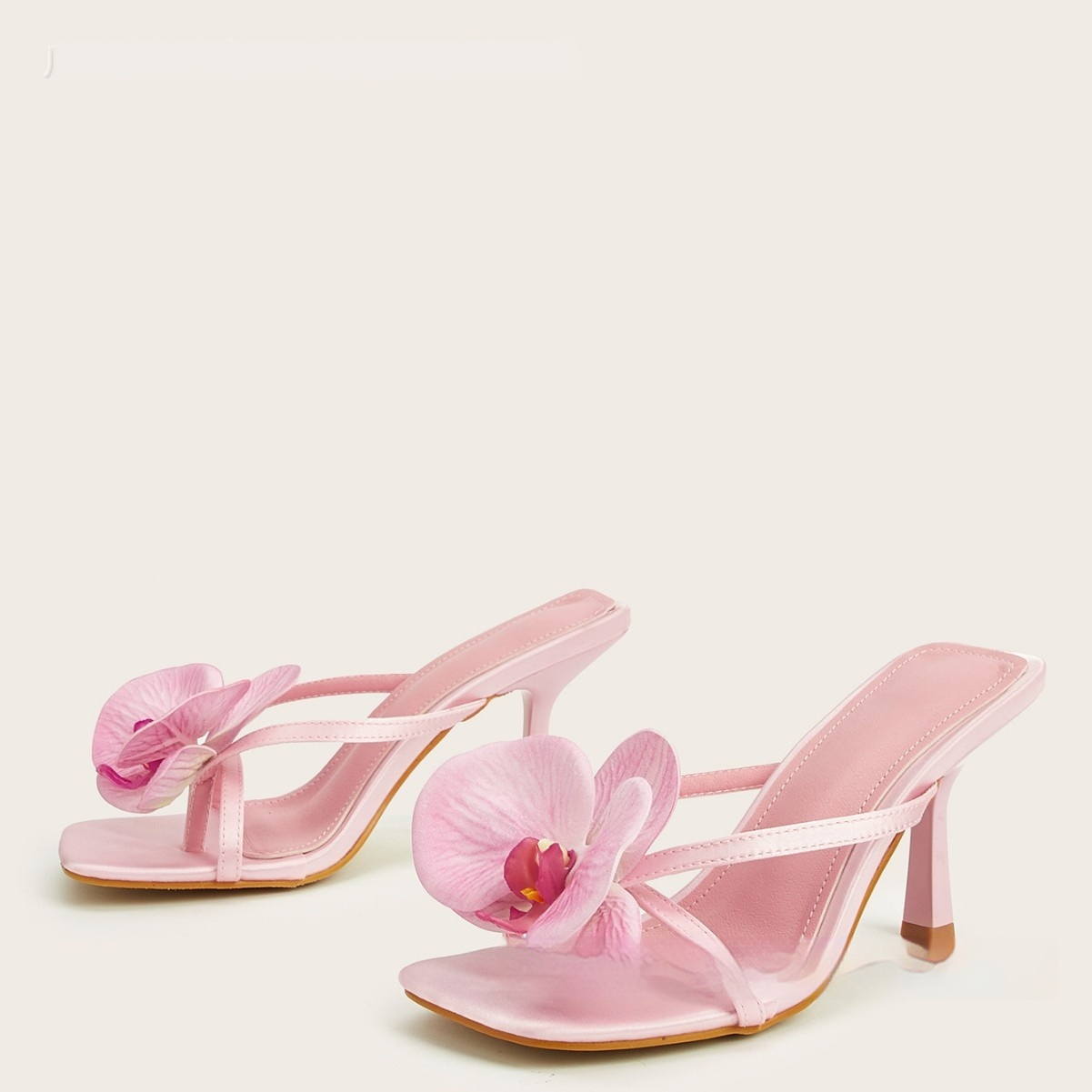 Spring And Summer Meiko Flower Decorative Flip-toe Square Toe High Heel Sandals foto 5