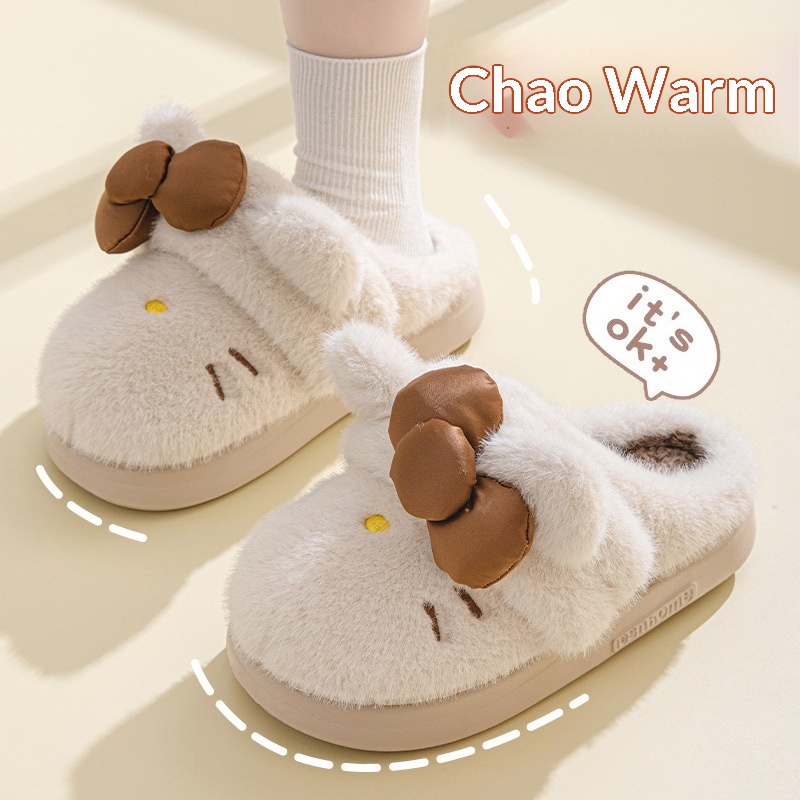 Instagram-Style Fluffy Cotton Slippers With A Cat And Bow Design For Cozy Warmth foto 3
