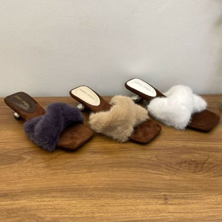 French-style Chic Purple Fluffy Slippers For Women foto 5