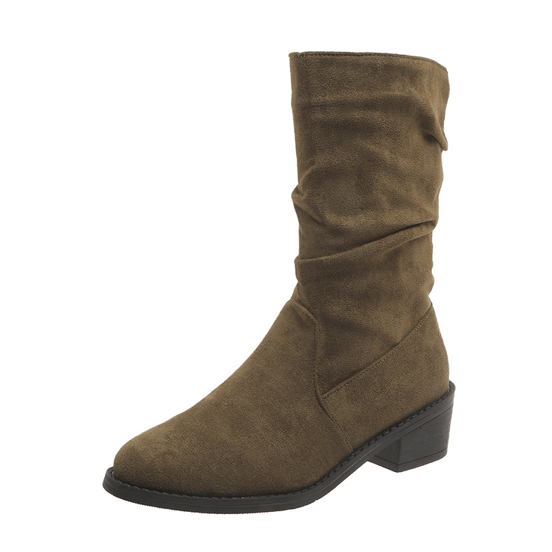 Large Size Thick Heel Pointed Toe Mid-calf Smoke Pipe Boots For Women foto 5