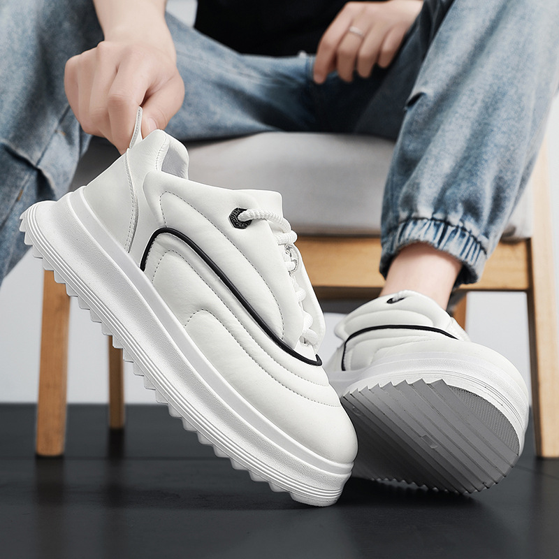 Versatile Student PU Leather Sports Height Increasing Leisure Thick Bottom Bread Shoes foto 4