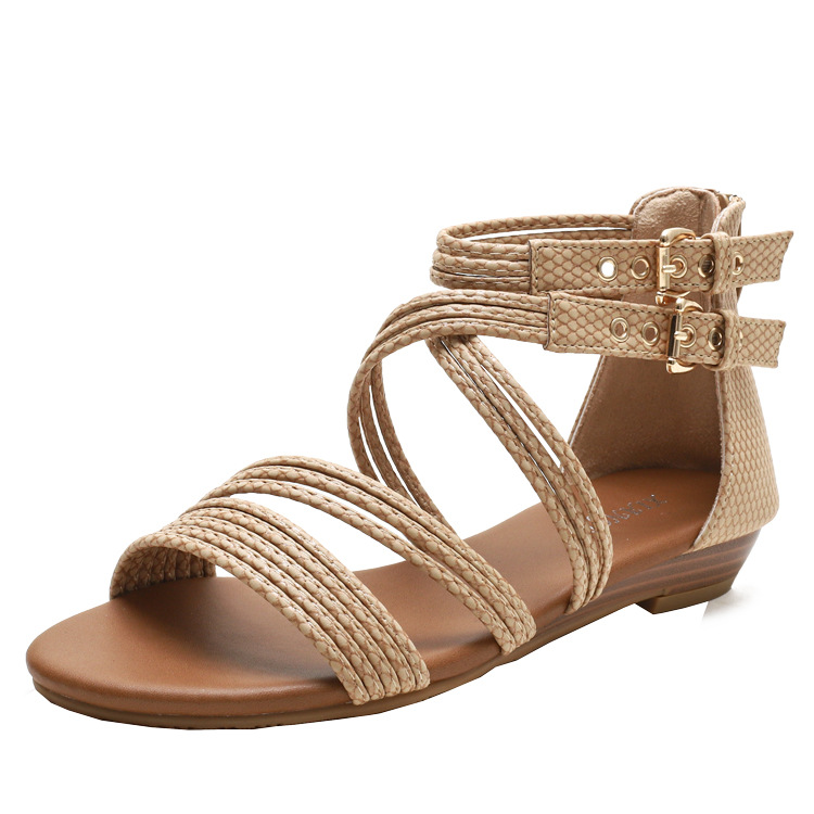 European And American Open Toe Women's Shoes Thick Bottom Soft Bottom Cross Roman Sandals foto 5