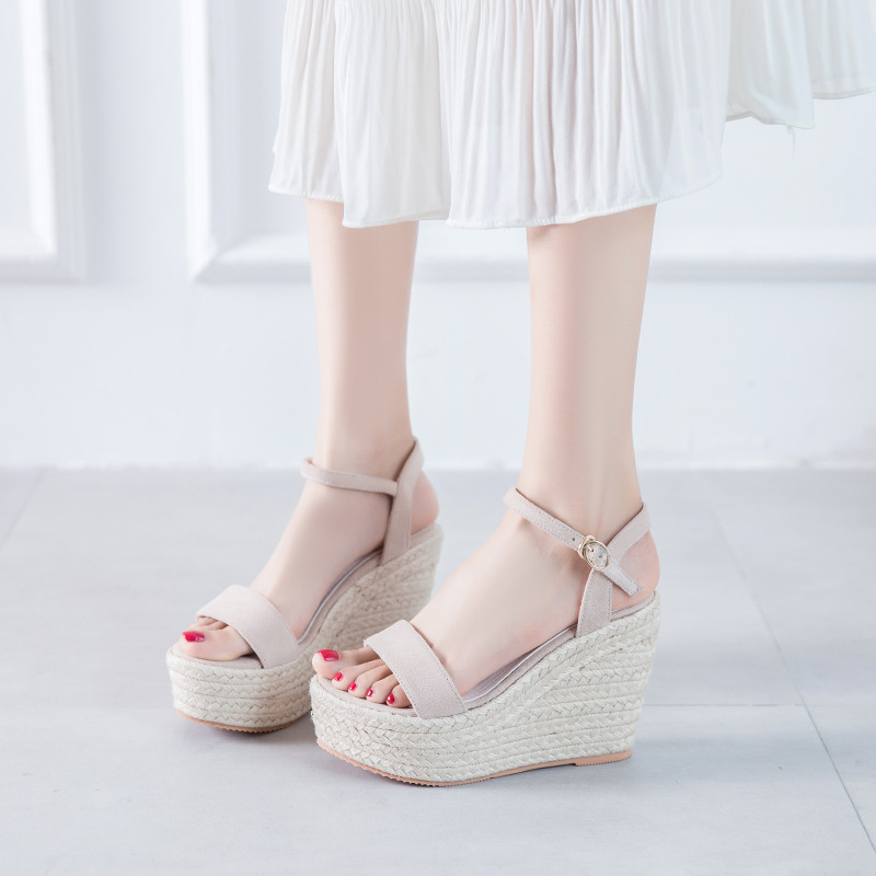 Open Toe Ankle-strap Buckle Wedge Woven Sandals foto 3