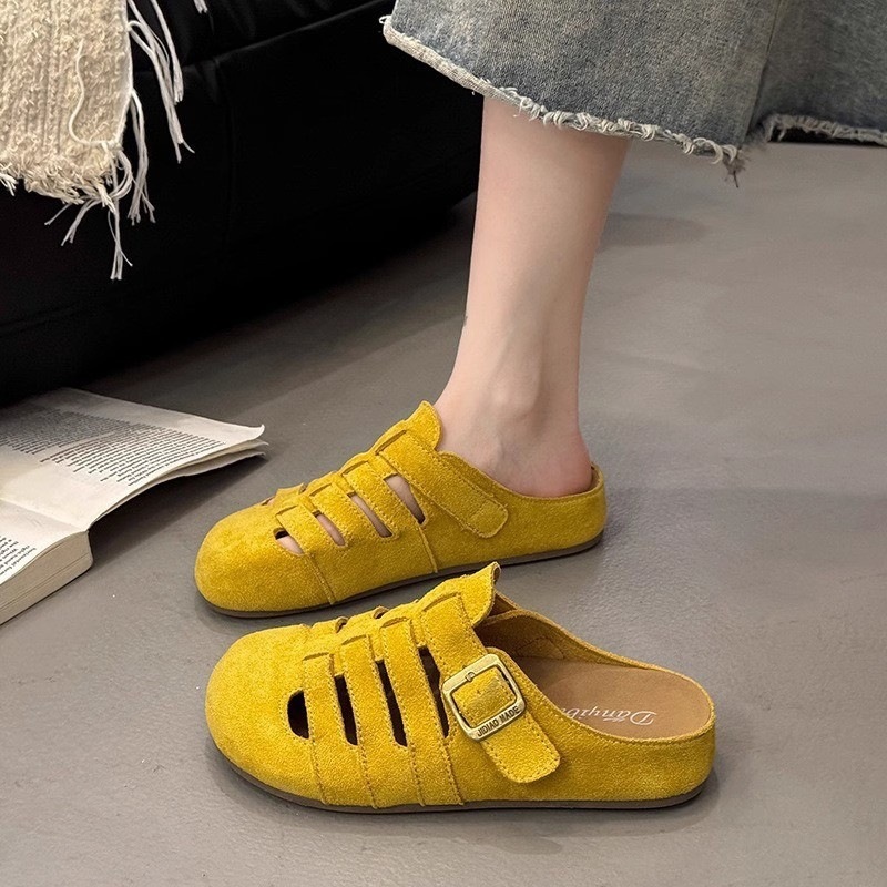 Women's Summer Outdoor Sandals - Closed Toe Semi Open Vintage Style Yellow Birkenstock Inspired Footwear foto 5