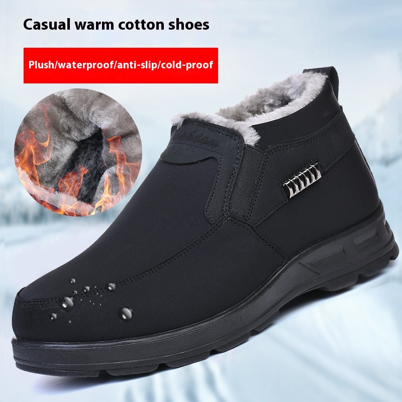 Winter Fleece-lined Thick Waterproof Warm Men's Cotton Shoes foto 2