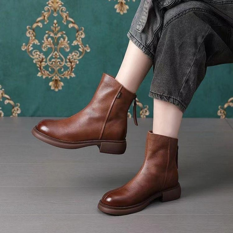 Retro Low-heat Fleece-lined Round-toe Waterproof Ankle Boots foto 5