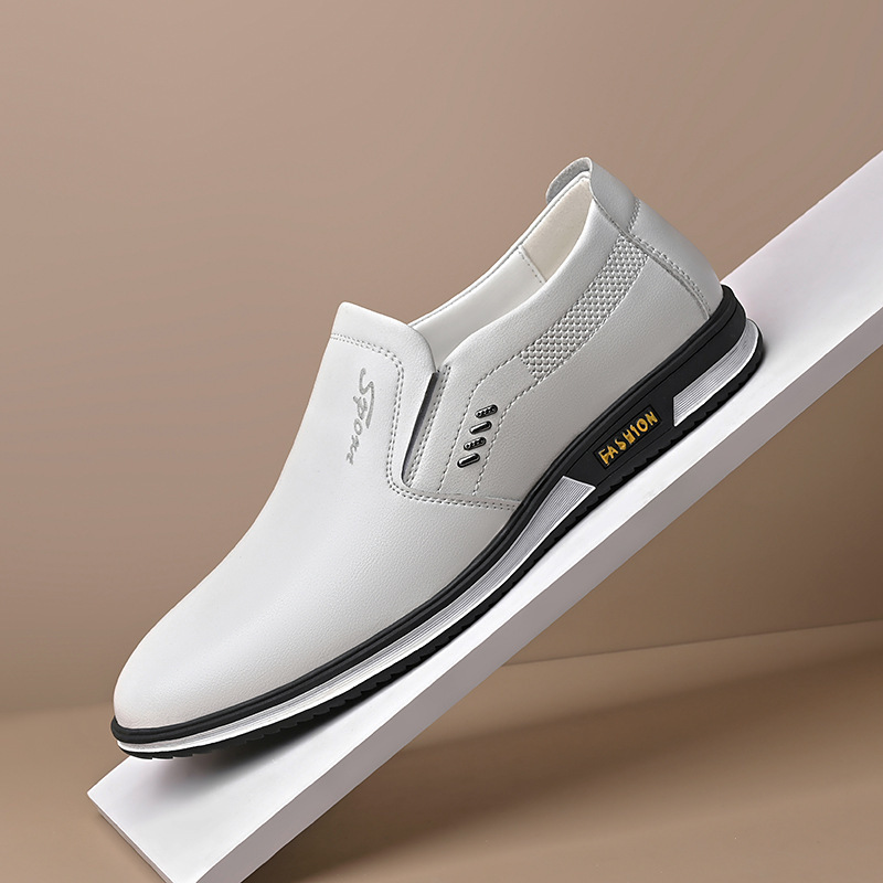 Men's British White Slip-on Leather Shoes foto 3