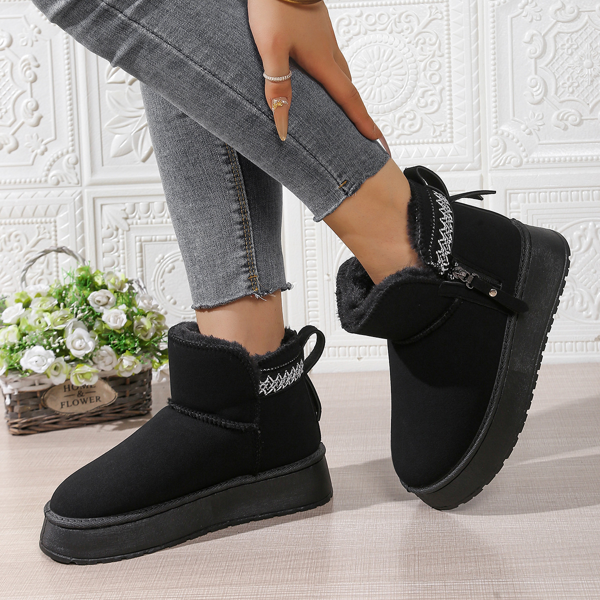 Side Zipper Thick Sole Height Increasing Snow Boots For Women foto 2
