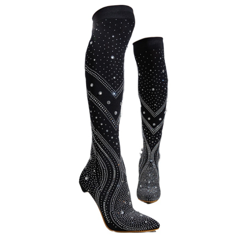 Stiletto Heel Rhinestone Pattern Fashionable Stretch Tights High Heels foto 3