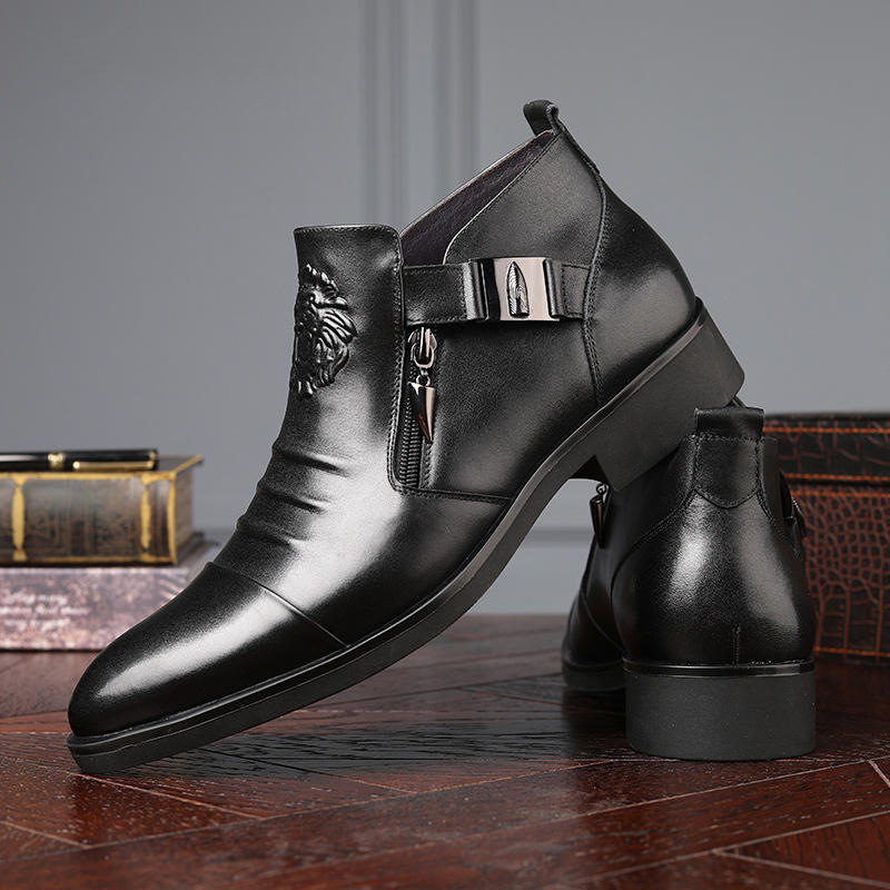 Horseshoe Heel Embossed Double-sided Pull Men's Boots foto 2