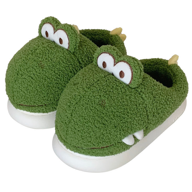 Fuzzy Slippers Warm Indoor Postpartum Cotton Shoes For Women Cute Winter Dinosaur Design foto 4