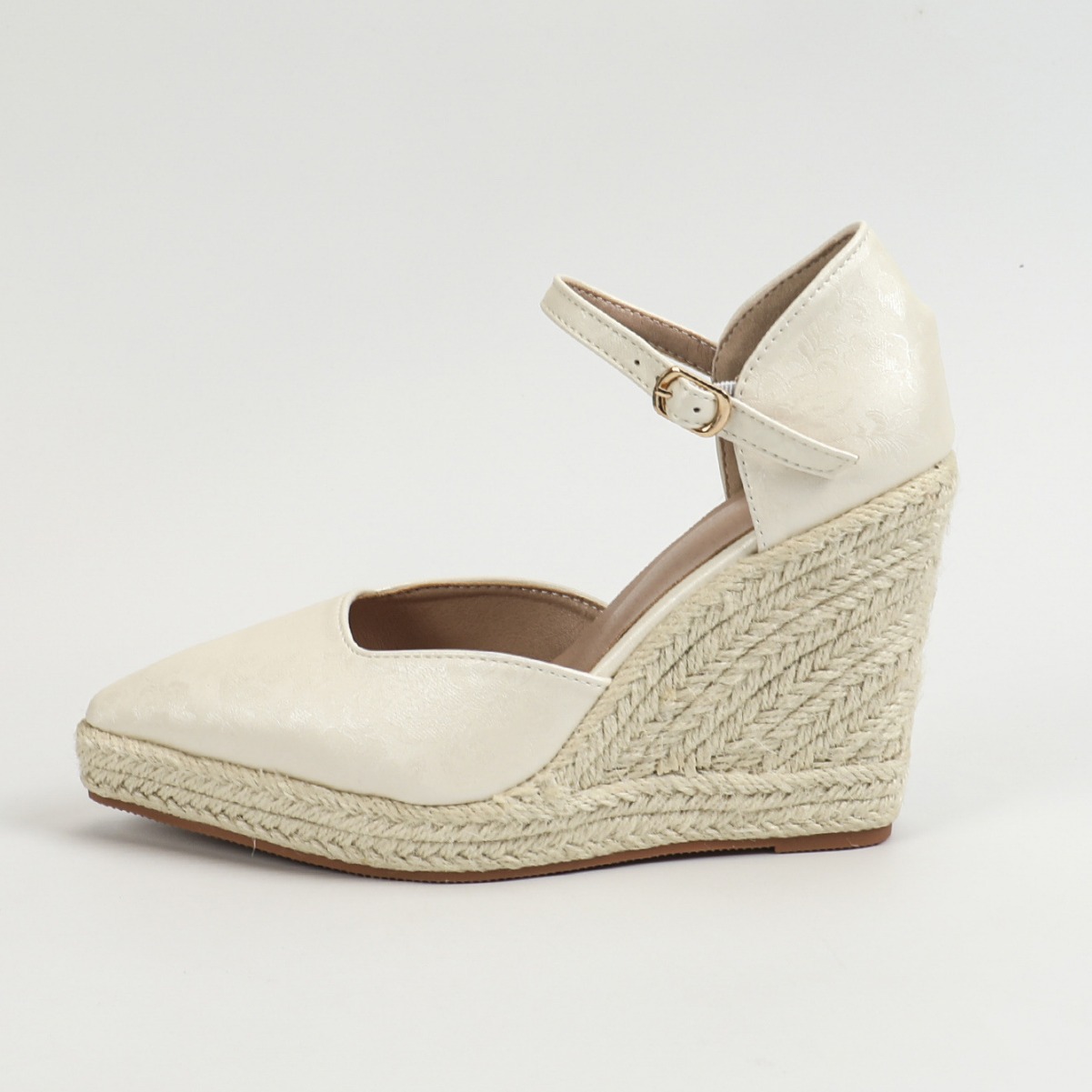 Wedge Platform High Heel Pointed-toe Hollowed Shallow Mouth Pumps Straw Woven Hemp Rope Bottom foto 2