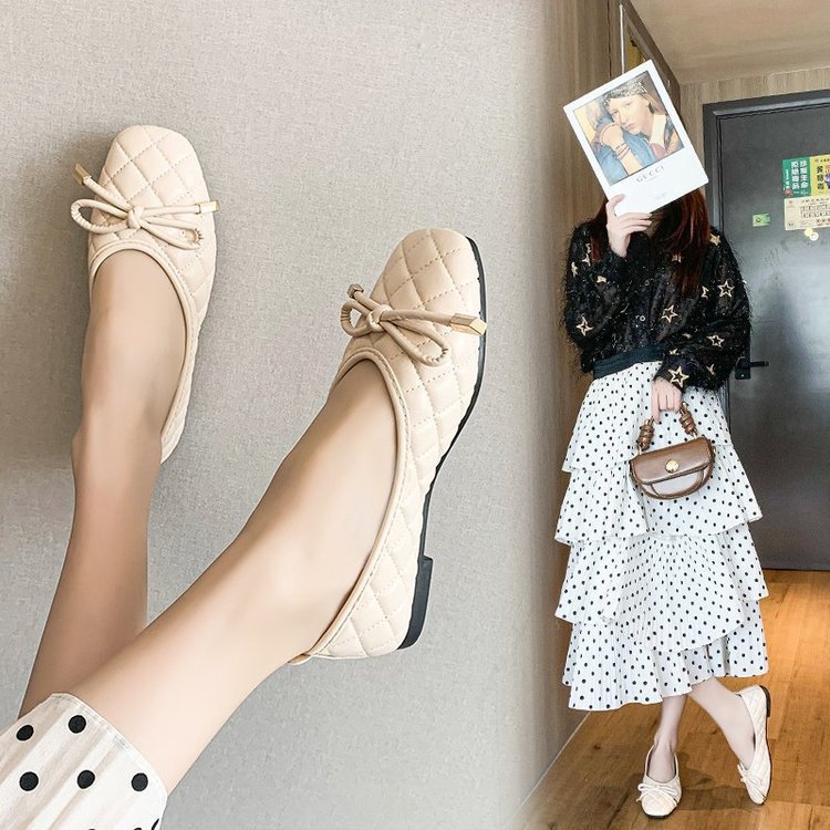 Ladies New Bow Flat Bottom Square Toe Soft Bottom Pumps foto 3