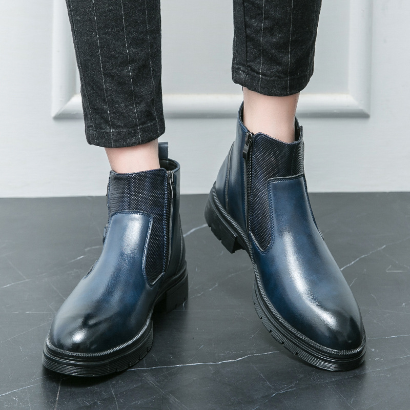 High-top British Double Buckle Slip-on Leather Boots Autumn And Winter foto 2