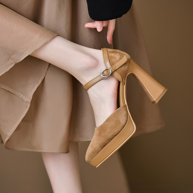 Women's Buckle Hollowed Sandals Stiletto Heel Pointed-toe Frosted foto 4