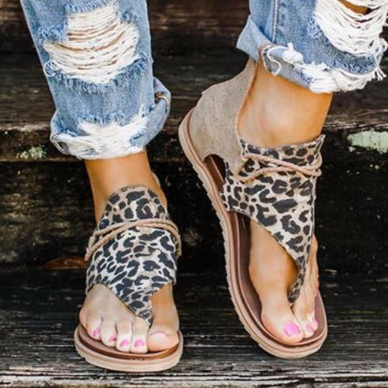 Flat Plus Size Leopard Back Zipper Sandals foto 4