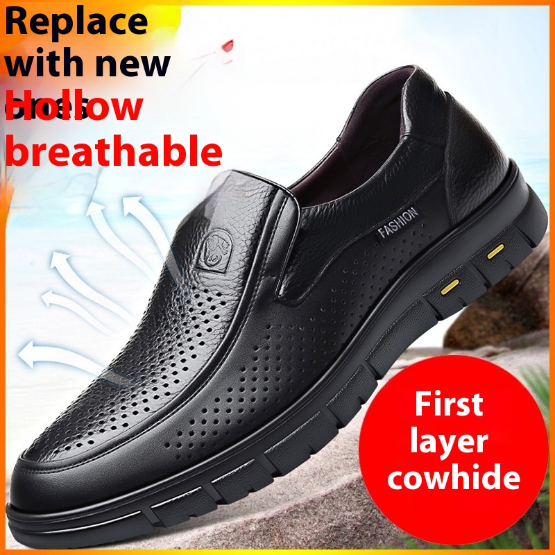Men's Leather Soft Bottom Cutout Leather Shoes Breathable foto 4