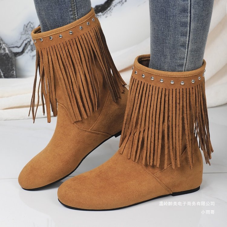Plus Size Studded Suede Tassel Boots For Women foto 4