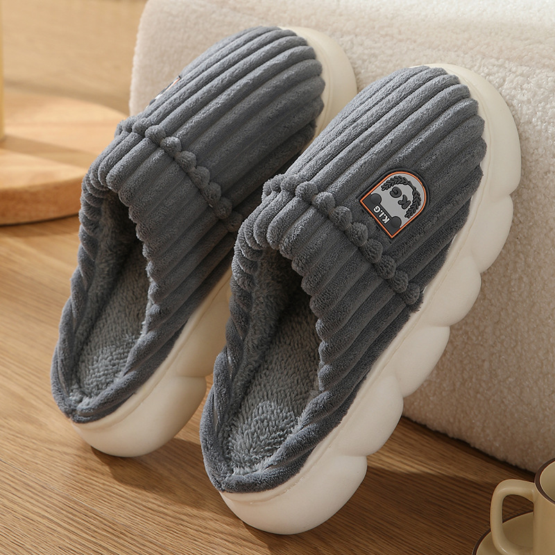 Winter Corduroy Slippers Home Bedroom Floor Plush Shoes Fashion Solid Color Non-slip Slippers For Women Men foto 5