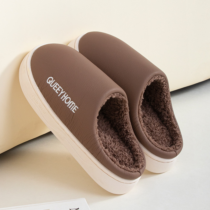 Winter Cotton Waterproof Outdoor Slippers Home Non-slip Winter Fleece-lined Men's Platform foto 5