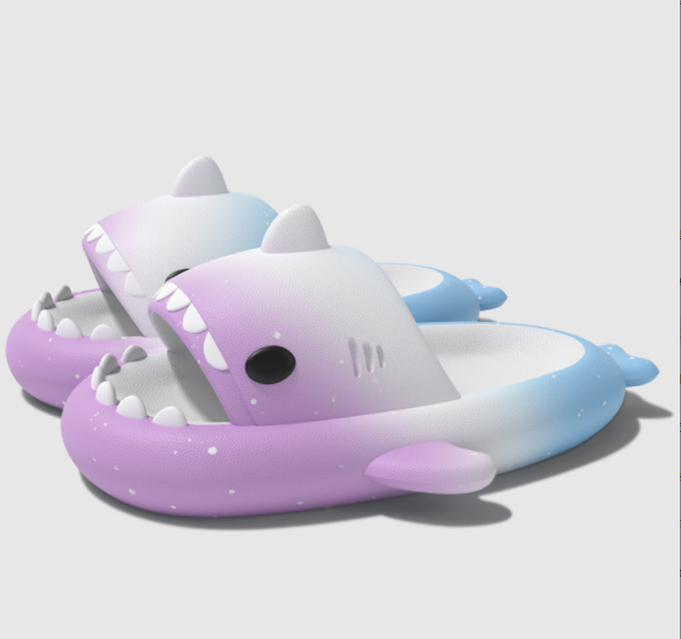 Gradient Shark Slippers 4cm Thick Bottom Shit Feeling Slippers foto 4