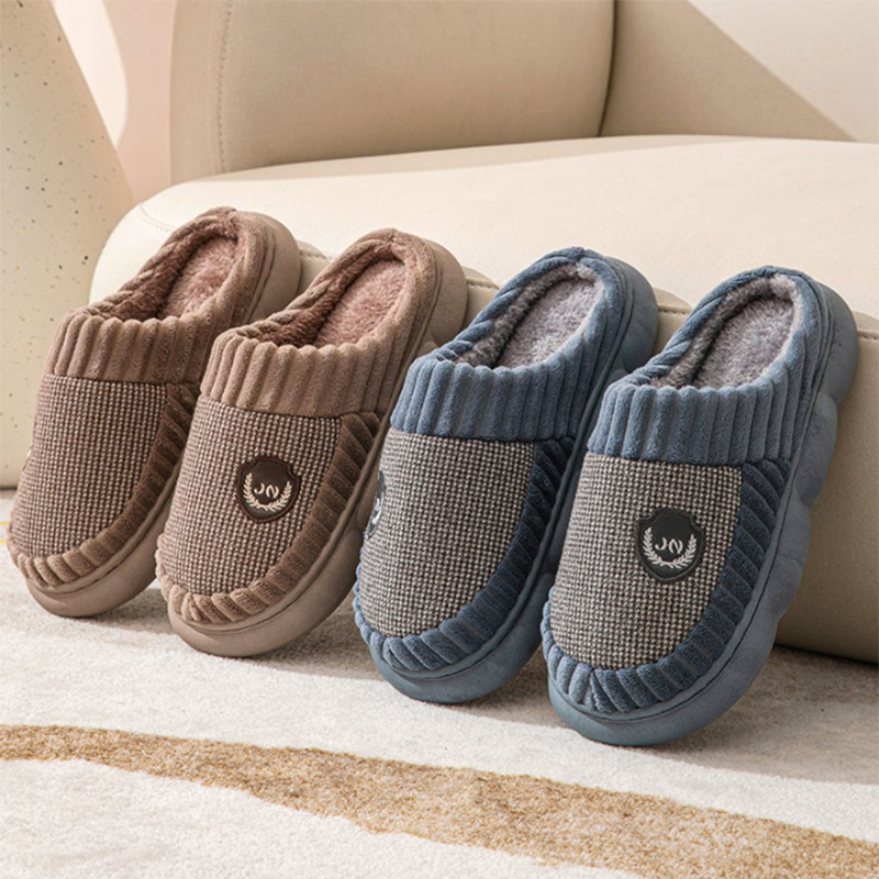 Plus Size Colorblock Plush Slippers For Women Men Winter Warm Home Slipper Indoor Thick-soled Fleece Shoes Couple foto 5