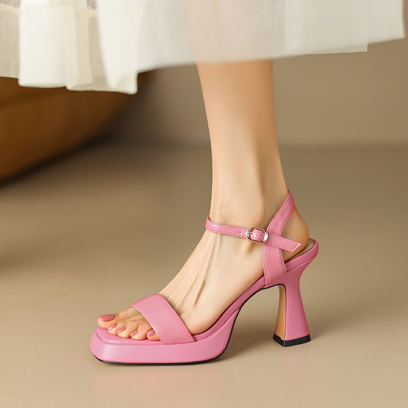 Women's Square Toe High Heels Chunky Heel Waterproof Platform Sandals foto 5